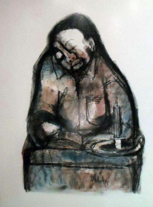 Godfrey Ndaba - Sad woman - A beautiful painting!! Bid now!!